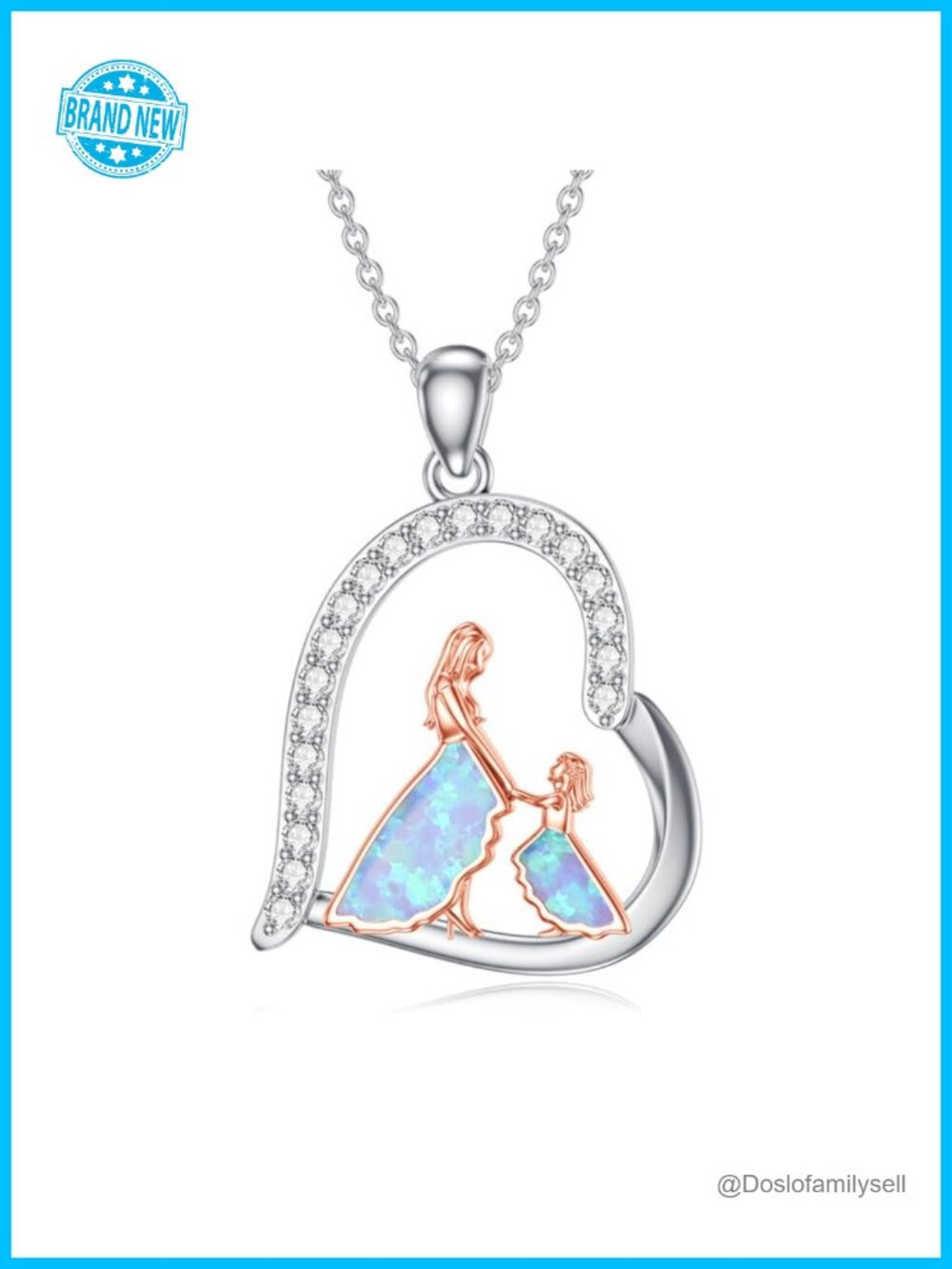 925 Sterling Silver Mother Heart Pendant Necklace with Opal